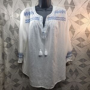 Liz Claiborne Botanical Bliss White Embroidery top size 0X